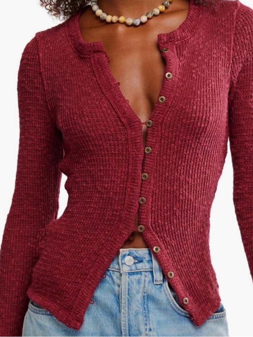 Free People We The Free Berry Red Textured Knit Cardigan Small NWT